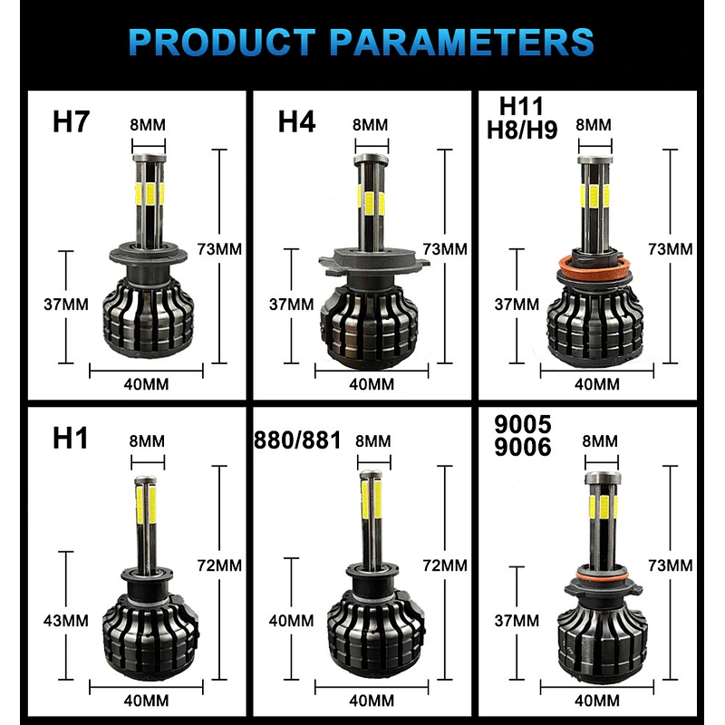 focos led headlight automatic 6caras 6sides cob chip LED Headlights H7 H4 6500K