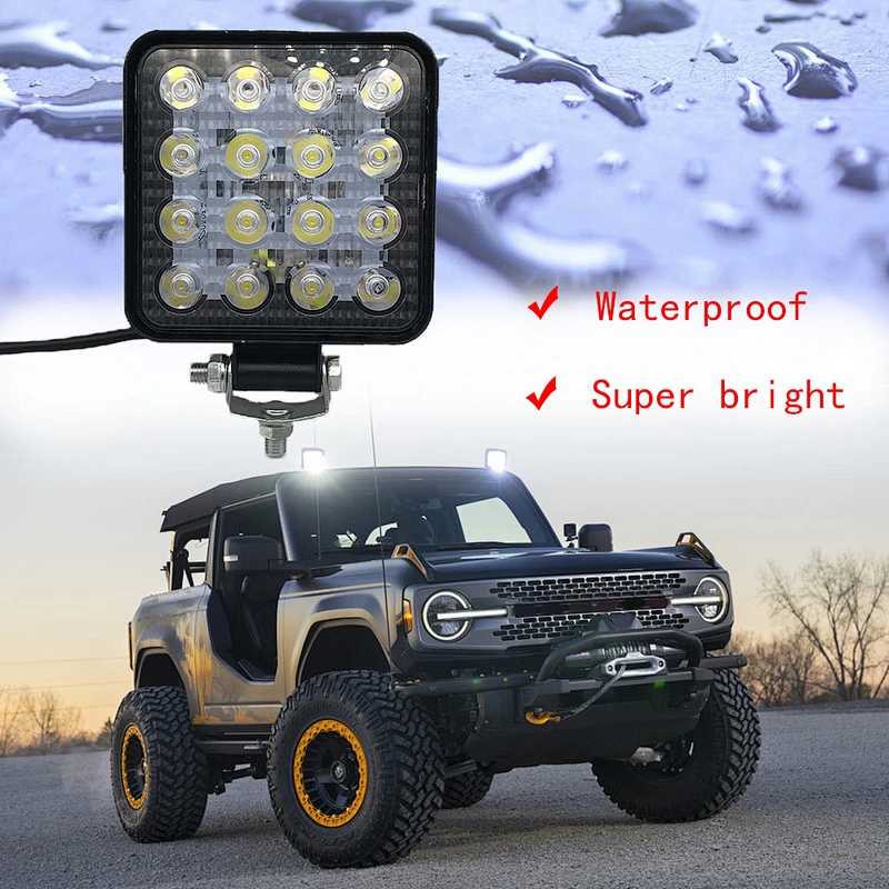 Square Work LED Light Bar 48W 16LED Car Light Off-road Work Light 12v 24v Led For Jeep ATV UAZ SUV 4WD 4x4 Truck Tractor