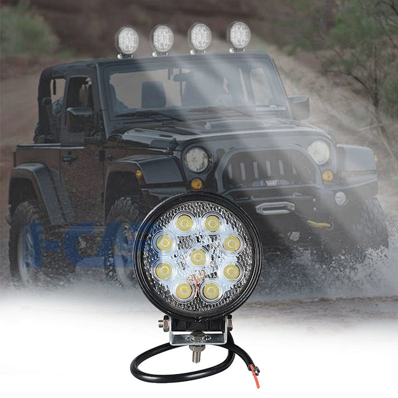 Round shape Led Work Light Bar 27W Driving Pods Spot Beam Work Lamp for Off-Road Suv Boat 4X4 Jeep JK 4Wd Truck 12V-24V