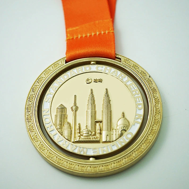 Gold rotatable finisher medal