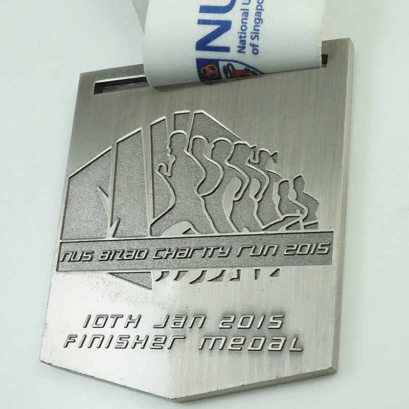 Silver square running medal