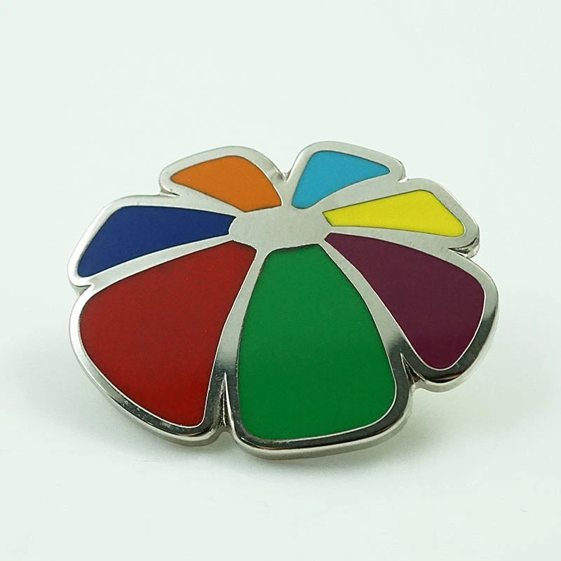 Rainbow daisy flower lapel pin