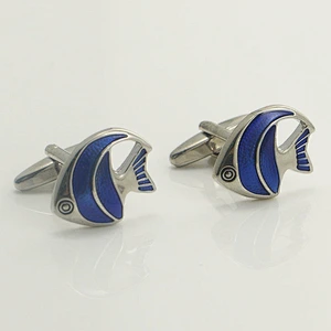 Blue fish cufflink for man