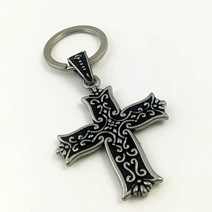 Cross shaped metal keychain