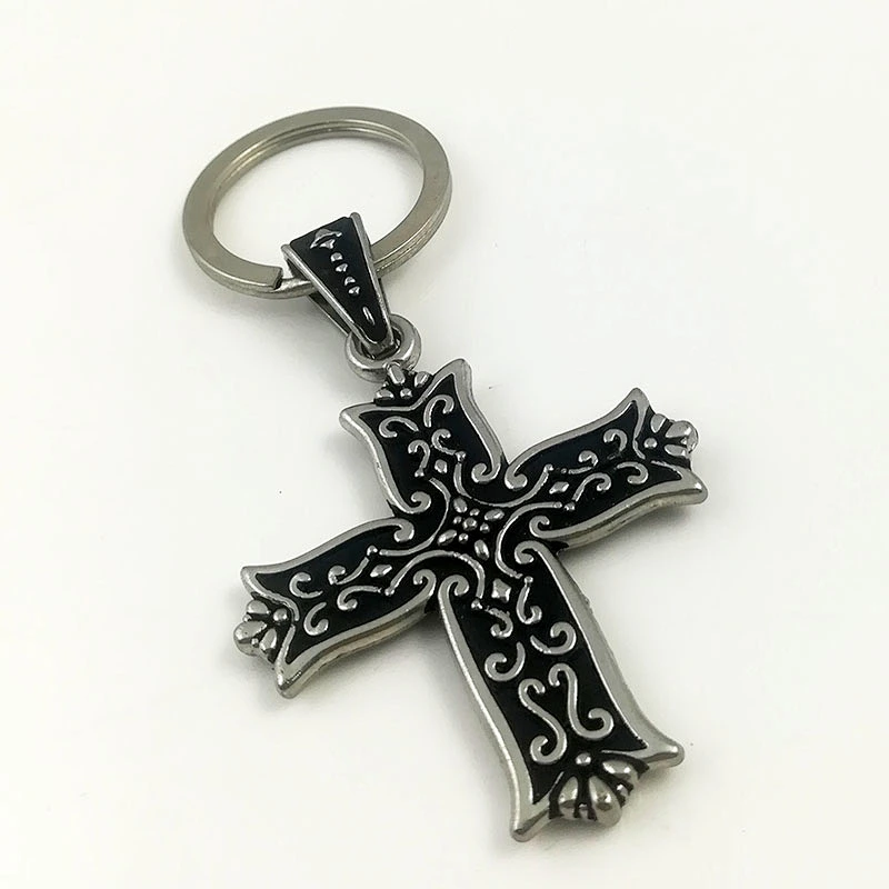 Cross shaped metal keychain