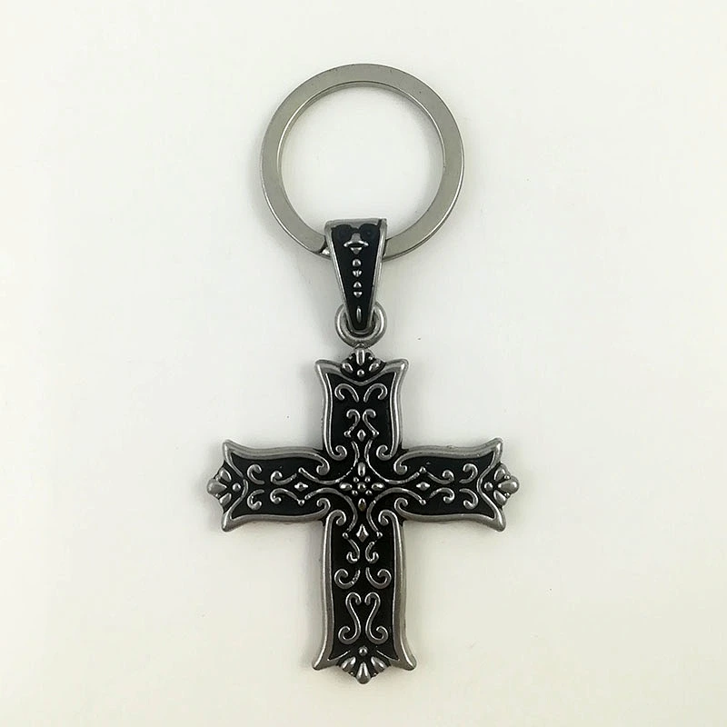 Cross shaped metal keychain