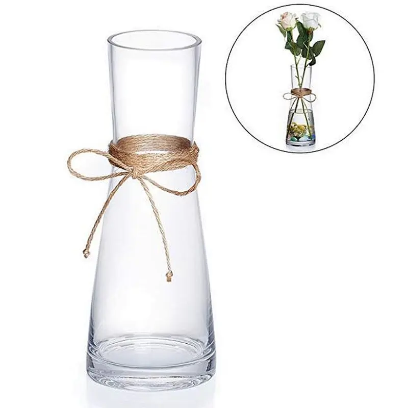 Nordic Style Clear Glass Vase with Hemp Rope for Decoration