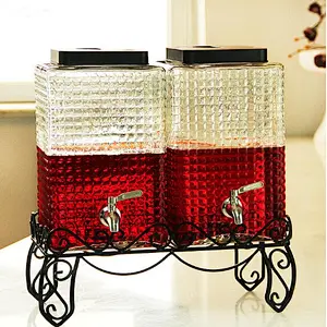 high quality 8L glass dispenser with metal lid and rack 2 pcs in a set