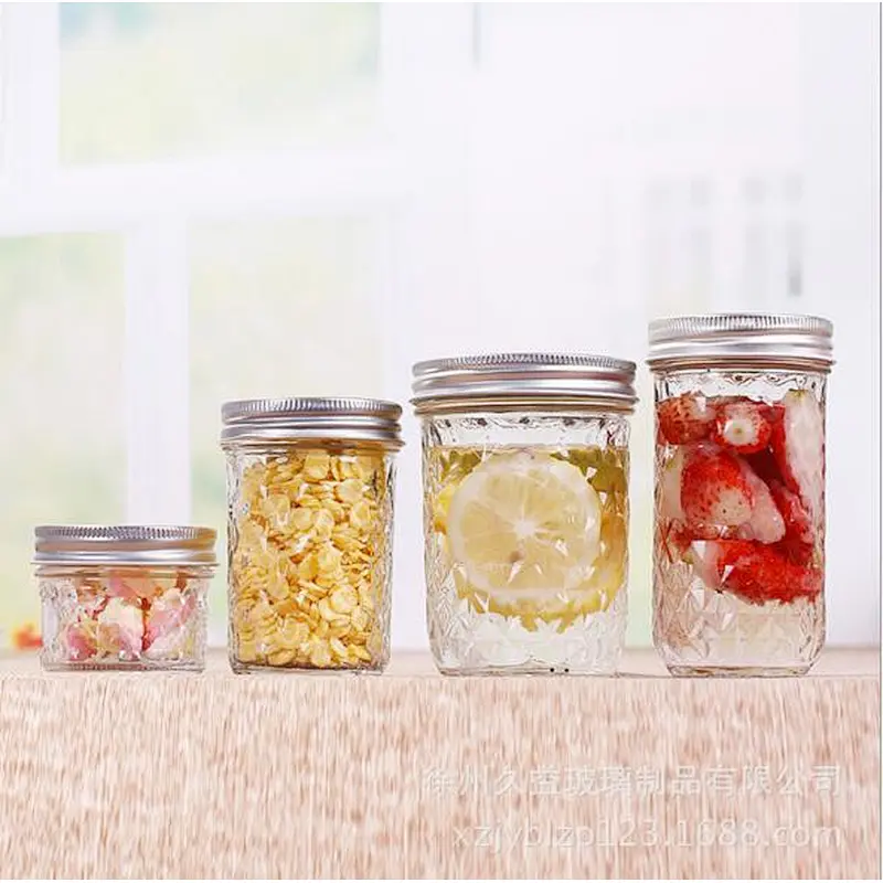 Ball Quilted Crystal jelly jar with metal lid straws