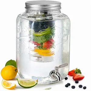 2 Gallon Glass Drink Dispenser with Fruit & Ice Infuser and Spigot