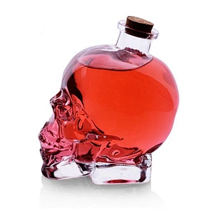 Skull Shape Glass Wine Bottle With Cork