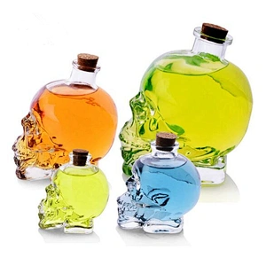 Skull Shape Glass Wine Bottle With Cork