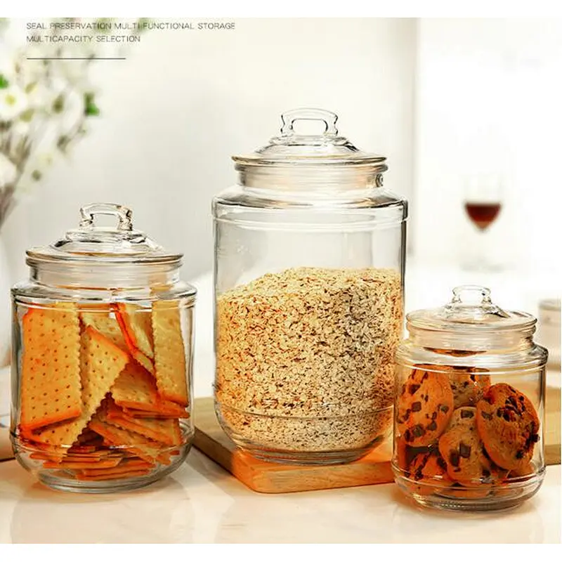 round clear Glass food Storage Jar With cap