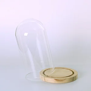 Cloche Display Glass Dome with Wooden Base for Wedding Mother's Day Party DIY Decoration