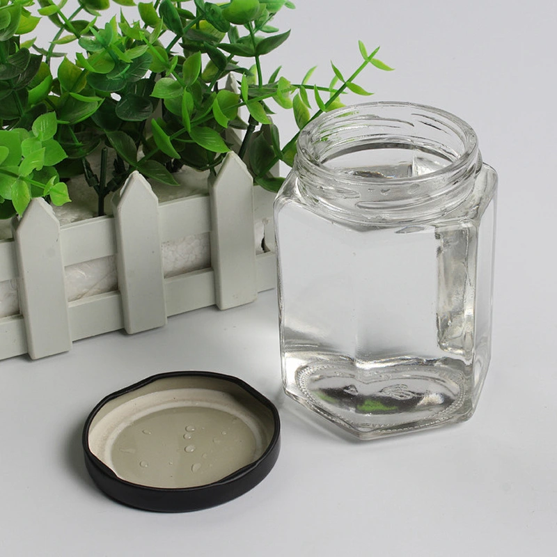 Hexagon Glass Honey Jar with Metal Lid