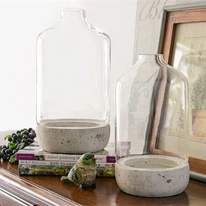 Transparent Glass Vase with Cement Bottom For Decoration