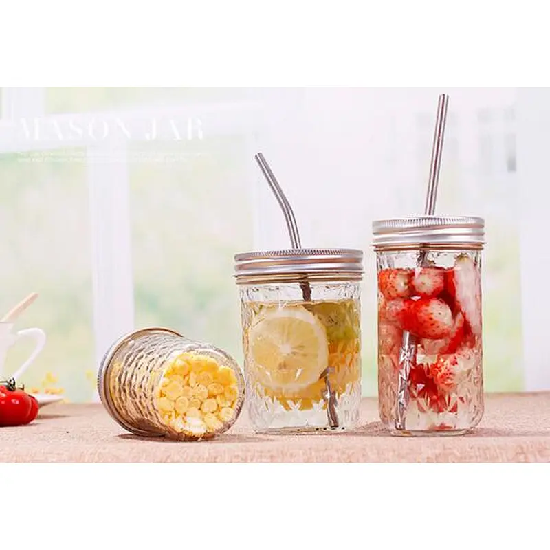 Ball Quilted Crystal jelly jar with metal lid straws