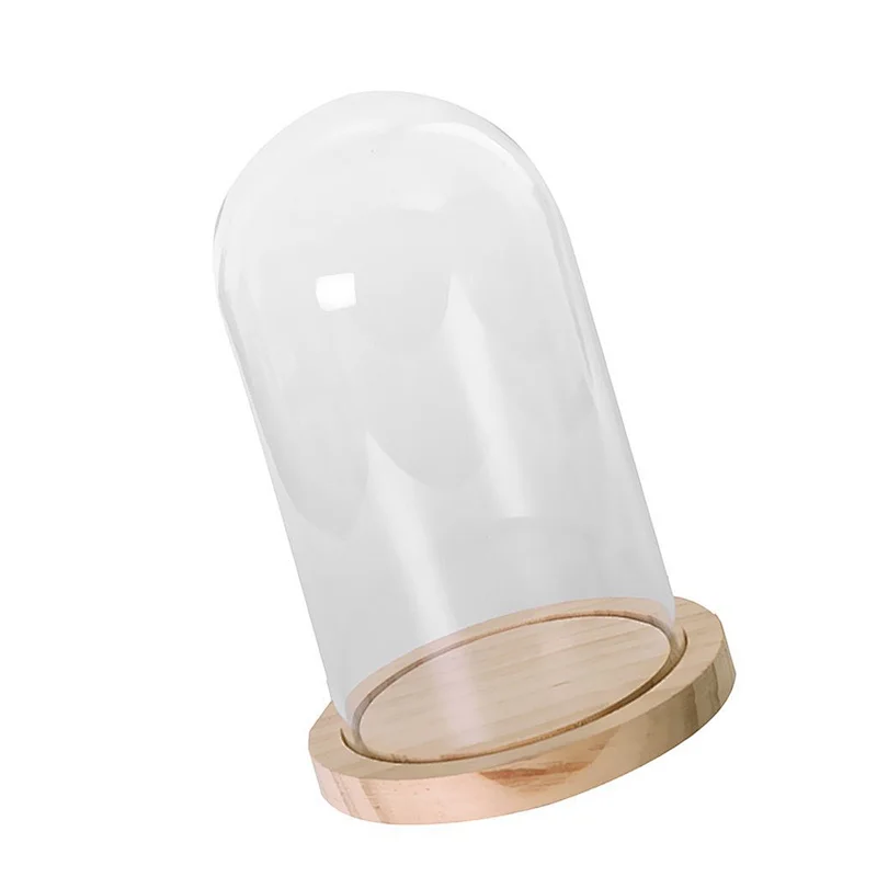 Cloche Display Glass Dome with Wooden Base for Wedding Mother's Day Party DIY Decoration