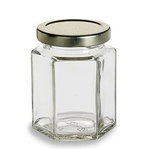 Hexagon Glass Honey Jar with Metal Lid