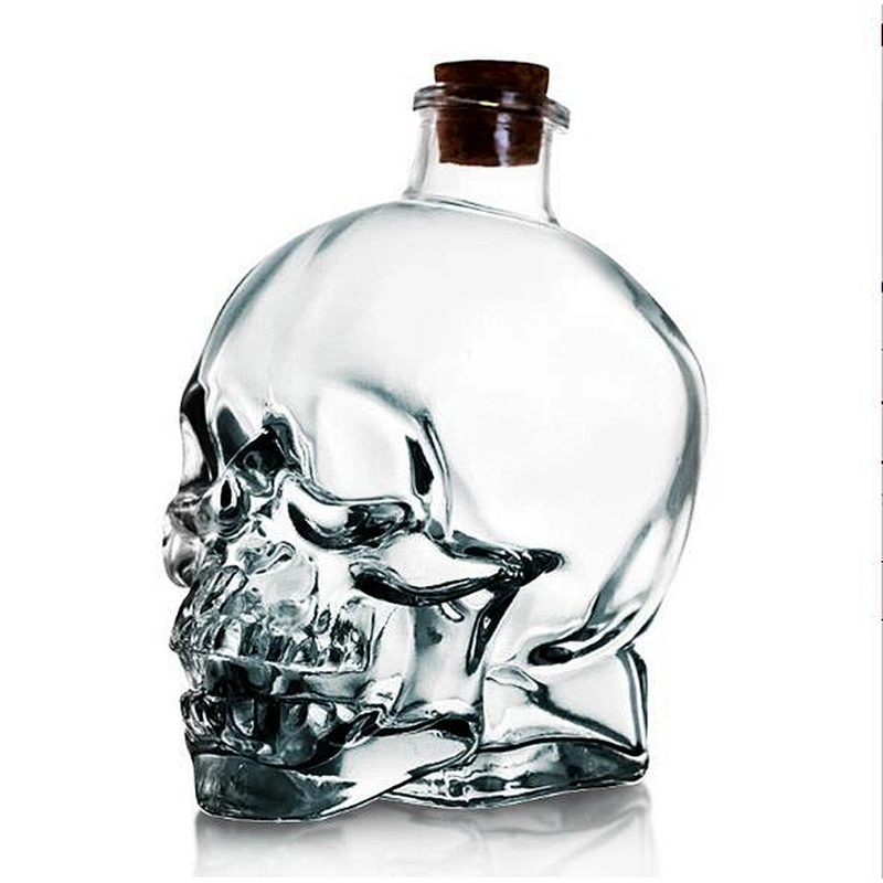 Skull Shape Glass Wine Bottle With Cork