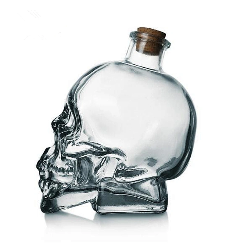 Skull Shape Glass Wine Bottle With Cork