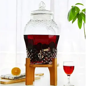 high quality glass dispenser with glass lid and wooden rack