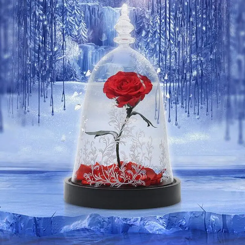 2018 Wholesale New Product Preserved Rose In Cloche Glass Dome With Wooden Base