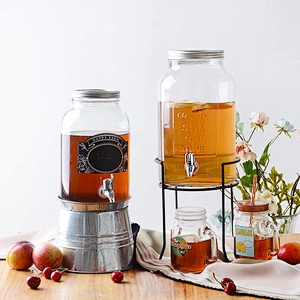 1.5 gallon Glass Mason Jar Beverage Dispenser With Ice Bucket Stand And Leak-Free Spigot