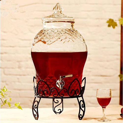 high quality glass dispenser with glass lid and wooden rack