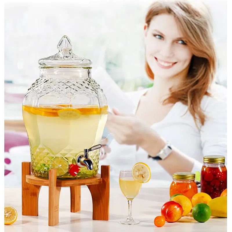 high quality glass dispenser with glass lid and wooden rack