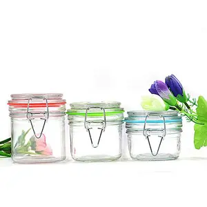 round clear Glass Storage Jar With clip 100 ml/200 ml/280 ml