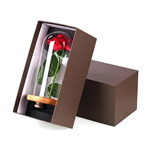 Red Rose in a Glass Dome on a Wooden Base