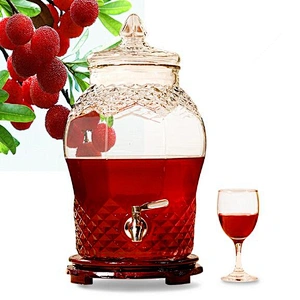 high quality glass dispenser with glass lid and wooden rack