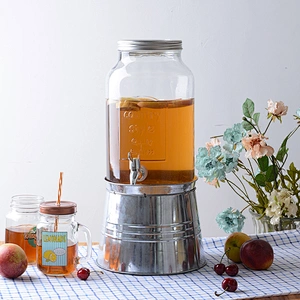 1.5 gallon Glass Mason Jar Beverage Dispenser With Ice Bucket Stand And Leak-Free Spigot