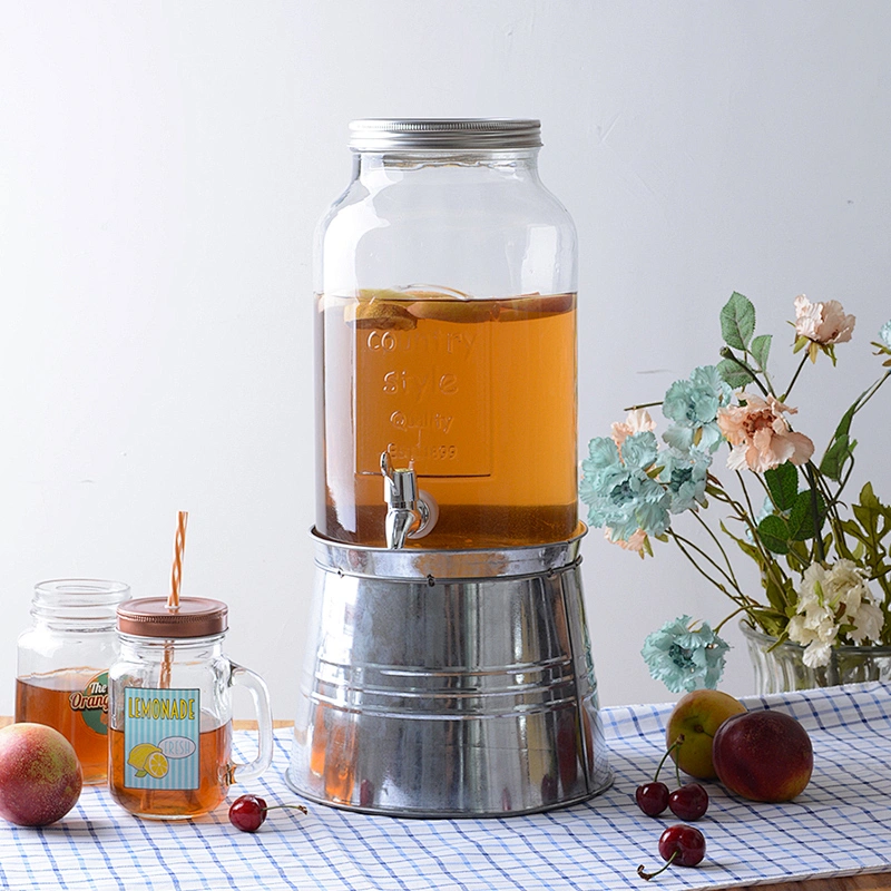 1.5 gallon Glass Mason Jar Beverage Dispenser With Ice Bucket Stand And Leak-Free Spigot