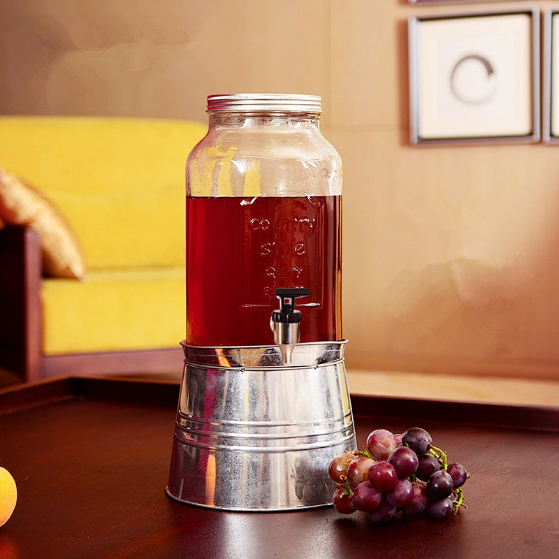 1.5 gallon Glass Mason Jar Beverage Dispenser With Ice Bucket Stand And Leak-Free Spigot