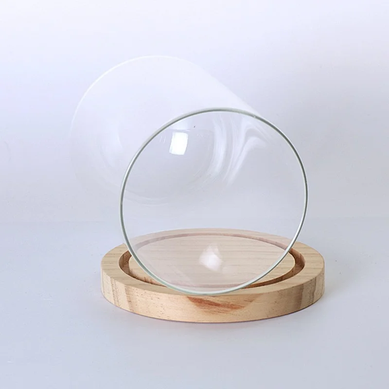 Cloche Display Glass Dome with Wooden Base for Wedding Mother's Day Party DIY Decoration