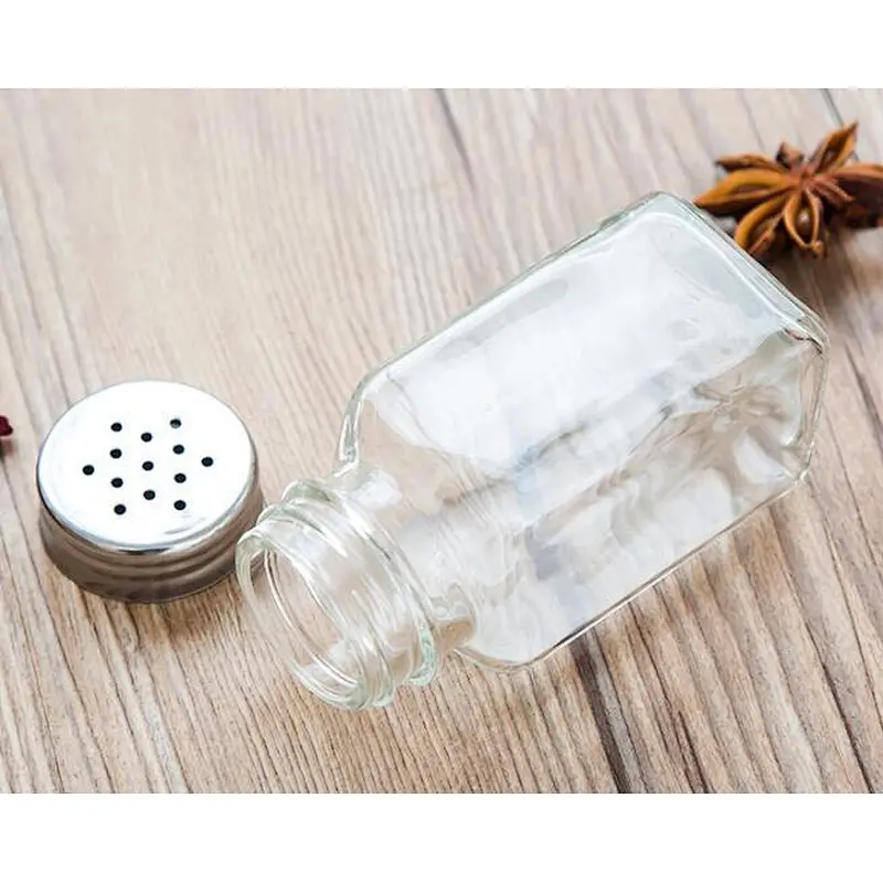 100ml Clear Square Glass Spice Jar Salt and Pepper Grinder Jar With  Stainless Steel Hole Lid