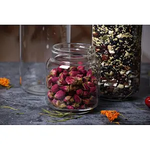 Customized High Borosilicate Glass Jar With Wooden Screw Lid  For Honey/Pickle/Home Storage
