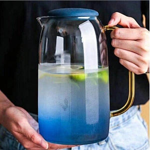 Gradient blue web celebrity style cold kettle set pyrex glass for juice or water