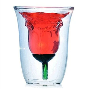 Handcraft Heat-resistant rose flower shaped double wall glass coffee mug wine cup