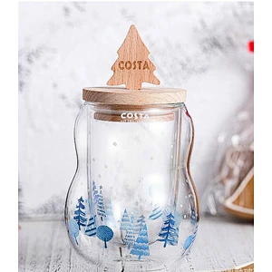 200ml Promotion Clear Double Wall Christmas Glass Cup for  Drinkware Gift