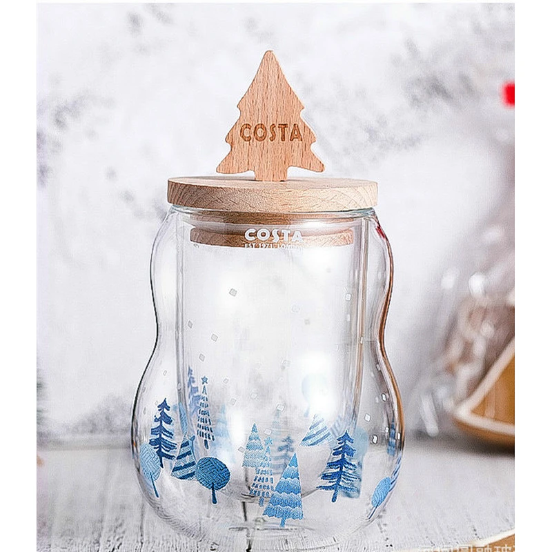 200ml Promotion Clear Double Wall Christmas Glass Cup for  Drinkware Gift