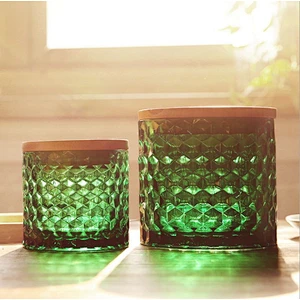 Wholesale Lead-free empty antique colored Embossment Glass storage  jars, Snack candy storage jars, tea canister