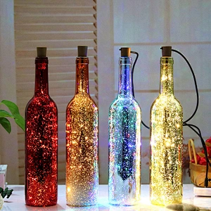 Scandinavian Christmas Home Decor Led Lights Wine Bottle With Cork & String Lights