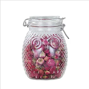 1000ml,1400ml,2000ml wide mouth owl shape leakproof glass food storage jar container with Clamp airtight lid & silicon gasket