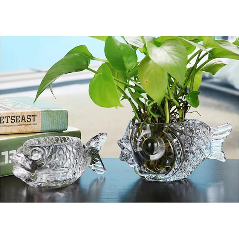 Fish shape modern art style glass vase for Home Deco