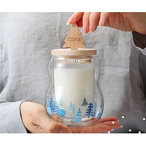 200ml Promotion Clear Double Wall Christmas Glass Cup for  Drinkware Gift