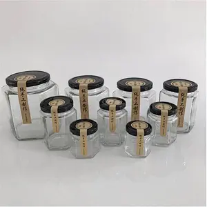 Wholesale Price Clear 6oz/12oz/24oz Hexagon Glass Honey Jam Jar With Metal Screw Lid