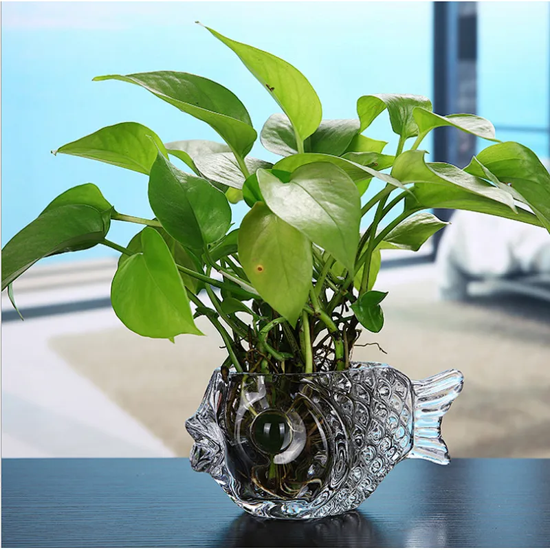 Fish shape modern art style glass vase for Home Deco